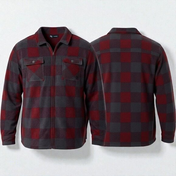Voyager Mens Full Zip Lined Shirt Jacket Red Gray Plaid Small Warm Outerwear NEW - Picture 2 of 9